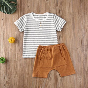 2Pcs Toddler Baby Boy Striped Short Sleeve T-Shirt & Shorts Set